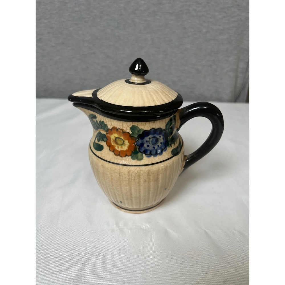 Vintage Maruhon Ware Hand Painted Floral Ceramic Pitcher with Lid Made in Japan